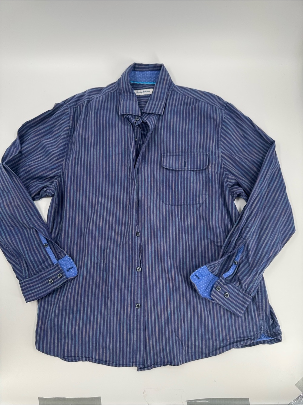 Tommy Bahama Navy & Blue Striped Long-Sleeve Shirt SizeL